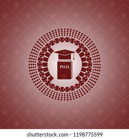 Phd thesis icon inside realistic red emblem