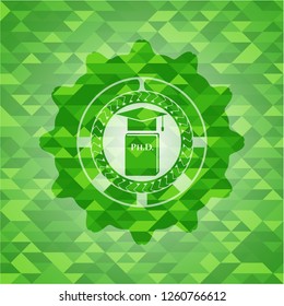 Phd thesis icon inside realistic green mosaic emblem