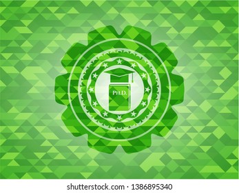 Phd thesis icon inside realistic green mosaic emblem