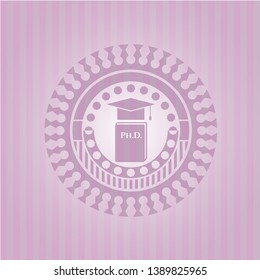 Phd thesis icon inside realistic pink emblem