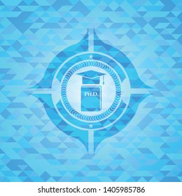 Phd thesis icon inside realistic light blue mosaic emblem