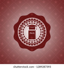 Phd thesis icon inside red emblem. Vintage.