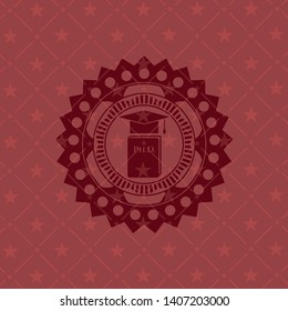 Phd thesis icon inside red emblem. Vintage.