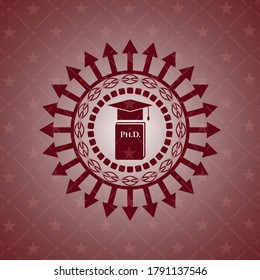 Phd thesis icon inside red emblem. Retro. 