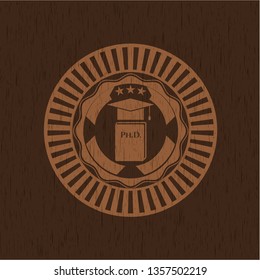 Phd thesis icon inside retro wood emblem