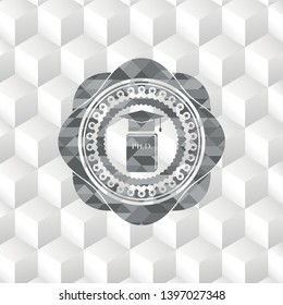 Phd thesis icon inside retro style grey emblem with geometric cube white background