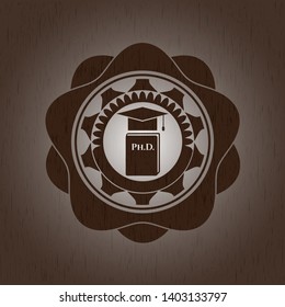 Phd thesis icon inside retro wood emblem