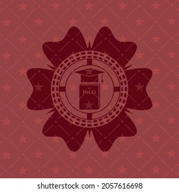 Icono de tesis Phd dentro del emblema rojo de estilo retro. 