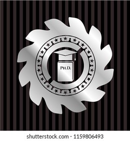 Phd thesis icon inside silver emblem or badge