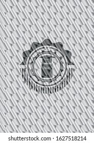 Phd thesis icon inside silver shiny badge. Scales pattern. Vector Illustration. Detailed.