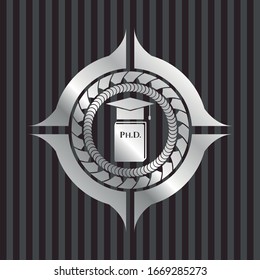 Phd thesis icon inside silver shiny badge