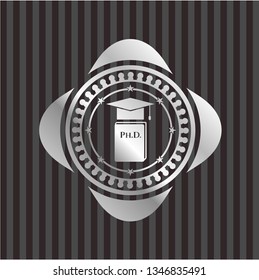 Phd thesis icon inside silvery badge or emblem