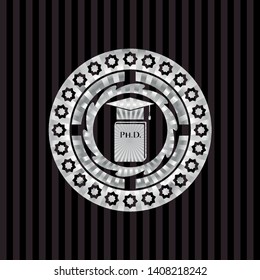 Phd thesis icon inside silvery shiny badge