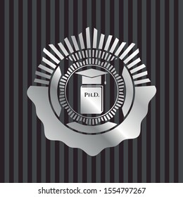 Phd thesis icon inside silvery shiny badge