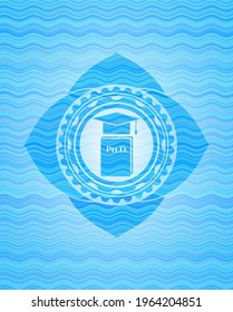 Phd thesis icon inside sky blue water style emblem. 