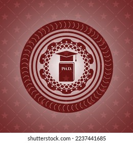Icono de tesis Phd dentro del emblema rojo vintage. 