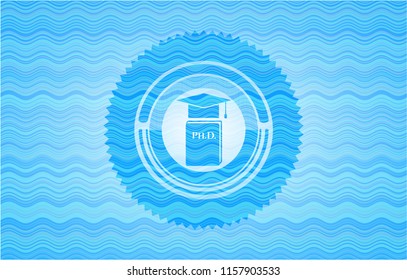 Phd thesis icon inside water style badge.