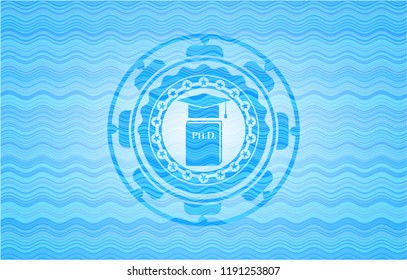Phd thesis icon inside water concept emblem.
