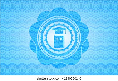 Phd thesis icon inside water wave representation style emblem.
