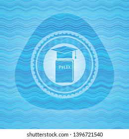 Phd thesis icon inside water wave emblem background.