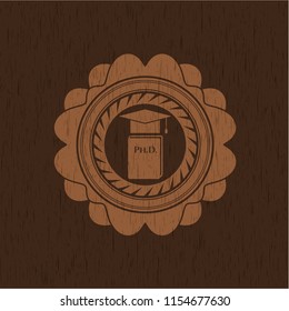 Phd thesis icon inside wood badge or emblem