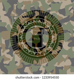 Phd thesis icon on camo pattern