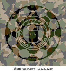 Phd thesis icon on camouflaged pattern