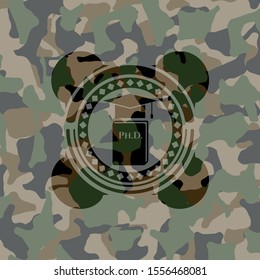 Phd thesis icon on camouflaged pattern