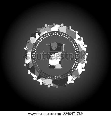 Phd thesis icon on grey camo pattern. 