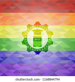 Phd thesis icon on mosaic background with the colors of the LGBT flag