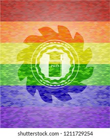 Phd thesis icon on mosaic background with the colors of the LGBT flag