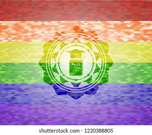 Phd thesis icon on mosaic background with the colors of the LGBT flag