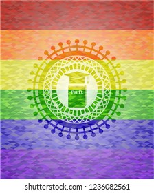 Phd thesis icon on mosaic background with the colors of the LGBT flag