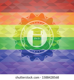 Phd thesis icon on mosaic background with the colors of the LGBT flag