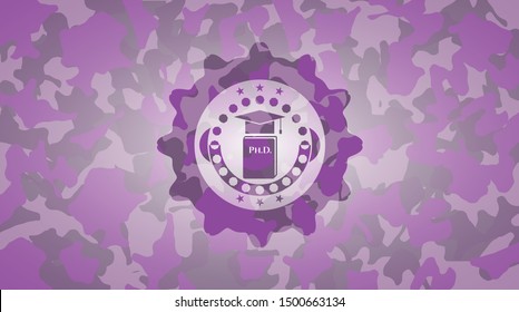 Phd thesis icon on pink camouflaged pattern