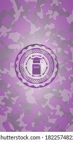 Phd thesis icon on pink and purple camo texture. 