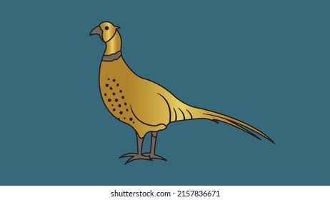 Pheasant bird isolated vector illustration. Japan wildlife. Golden Pheasant bird icon design. Hunting bird silhouette in black and gold color.
