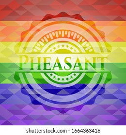 Pheasant on mosaic background with the colors of the LGBT flag