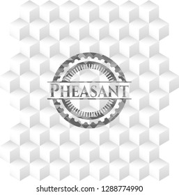 Pheasant retro style grey emblem with geometric cube white background