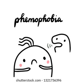 Phemophobia hand drawn illustration with cute marshmallow cartoon minimalism