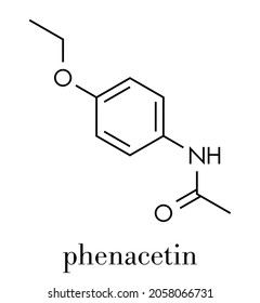 Phenacetin banned painkiller drug. Found to cause cancer and kidney damage. Skeletal formula.