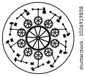 Phenakistiscope animation optical victorian toy, Black and white drawing, Gears, hammers, anvils, Complex mechanism, Phenakistoscope illusion