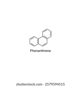 Phenanthrene skeletal structure.Polycyclic Aromatic Hydrocarbon compound schematic illustration. Simple diagram, chemical structure.