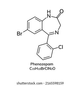 phenazepam structural chemical formula on white background