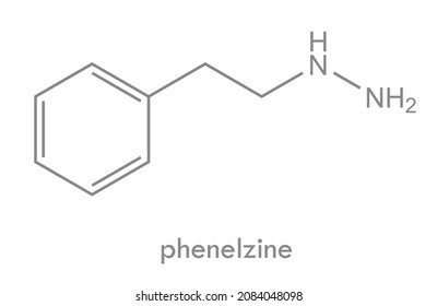 Estructura fenelina. Inhibidor de la MAO antidepresivo y molécula de fármaco ansiolítico. Fórmula química.