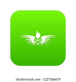 Phenix wing icon green vector isolated on white background