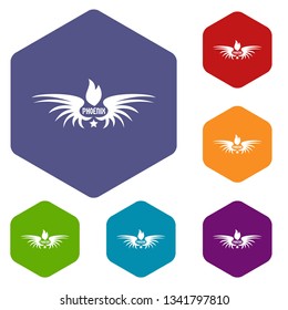 Phenix wing icons vector colorful hexahedron set collection isolated on white 