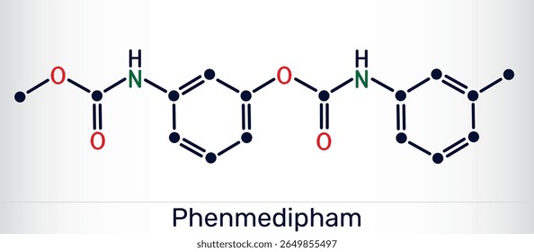 Molécula de fenemedifame. Herbicida de carbamato usado para controle seletivo de ervas daninhas na agricultura. Ilustração vetorial