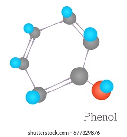 Phenol 3D molecule. Cartoon illustration of phenol 3D molecule vector for web design