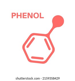 Icono de fórmula molecular con fenol o ácido carbólico. Concepto de disruptor endocrino. Compuesto orgánico aromático. Ilustración vectorial plana de afiche o logotipo.